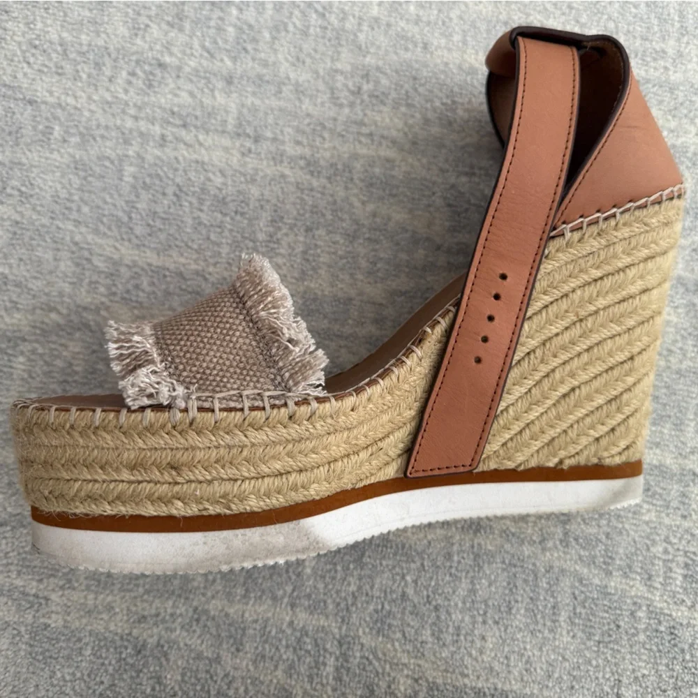 See By Chloe Frayed Wedge Sandals Espadrilles Natural, Women’s 9.5/10